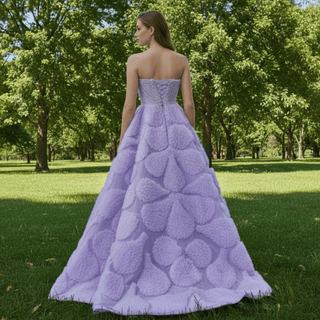 Elegant Strapless Lavender Debutante Gown Lilac Ruffle Wedding Dress - Rosymae