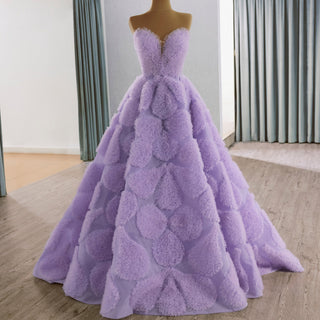 Elegant Strapless Lavender Debutante Gown Lilac Ruffle Wedding Dress - Rosymae