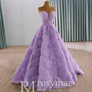 Elegant Strapless Lavender Debutante Gown Lilac Ruffle Wedding Dress - Rosymae