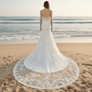 Elegant Strapless Mermaid Satin Wedding Dress with Detachable Train - Rosymae
