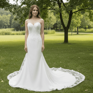 Elegant Strapless Mermaid Satin Wedding Dress with Detachable Train - Rosymae