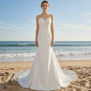 Elegant Strapless Mermaid Satin Wedding Dress with Detachable Train - Rosymae