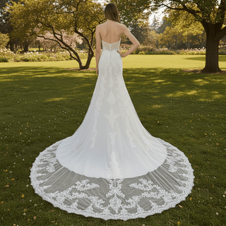 Elegant Strapless Mermaid Satin Wedding Dress with Detachable Train - Rosymae