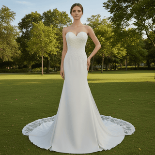 Elegant Strapless Mermaid Satin Wedding Dress with Detachable Train - Rosymae