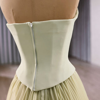 Elegant Strapless Ruffles Long Formal Dress Prom Gown With 3D Flowers - Rosymae
