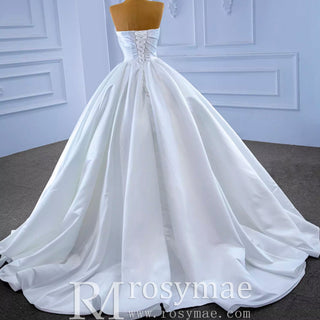 Elegant Strapless Satin Ball Gown Wedding Dress Minimalist Bridal Gown - Rosymae