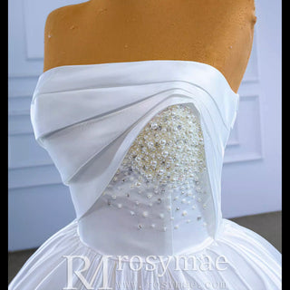 Elegant Strapless Satin Ball Gown Wedding Dress Minimalist Bridal Gown - Rosymae