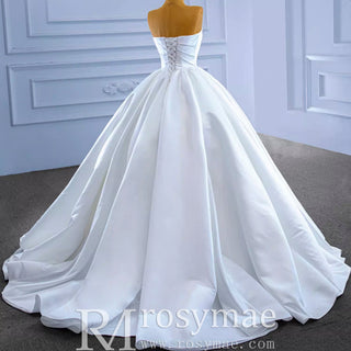 Elegant Strapless Satin Ball Gown Wedding Dress Minimalist Bridal Gown - Rosymae