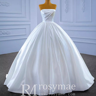Elegant Strapless Satin Ball Gown Wedding Dress Minimalist Bridal Gown - Rosymae