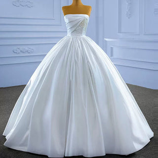 Elegant Strapless Satin Ball Gown Wedding Dress Minimalist Bridal Gown - Rosymae