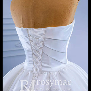 Elegant Strapless Satin Ball Gown Wedding Dress Minimalist Bridal Gown - Rosymae