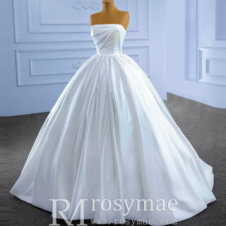 Elegant Strapless Satin Ball Gown Wedding Dress Minimalist Bridal Gown - Rosymae