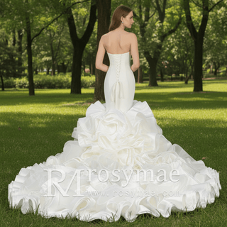 Elegant Strapless Satin Mermaid Wedding Dress with Layered - Rosymae