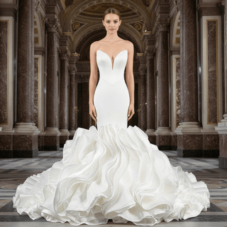 Elegant Strapless Satin Mermaid Wedding Dress with Layered - Rosymae