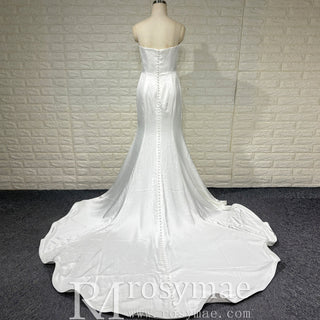 Elegant Strapless Straight Neck Soft Satin Mermaid Wedding Dress - Rosymae