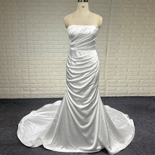 Elegant Strapless Straight Neck Soft Satin Mermaid Wedding Dress - Rosymae