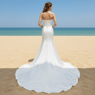 Elegant Strapless Straight Neck Soft Satin Mermaid Wedding Dress - Rosymae