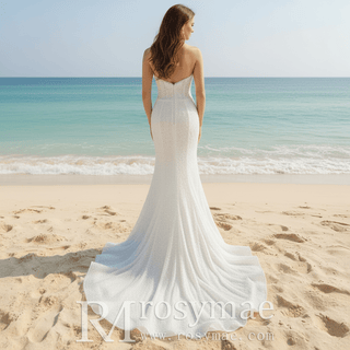 Elegant Strapless Sweetheart Beads Peals Mermaid Wedding Dresses - Rosymae