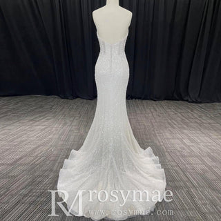 Elegant Strapless Sweetheart Beads Peals Mermaid Wedding Dresses - Rosymae