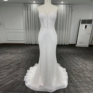 Elegant Strapless Sweetheart Beads Peals Mermaid Wedding Dresses - Rosymae