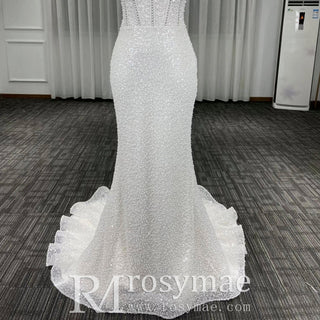 Elegant Strapless Sweetheart Beads Peals Mermaid Wedding Dresses - Rosymae