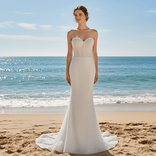 Elegant Strapless Sweetheart Beads Peals Mermaid Wedding Dresses - Rosymae
