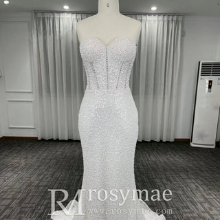 Elegant Strapless Sweetheart Beads Peals Mermaid Wedding Dresses - Rosymae