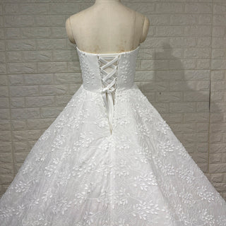 Elegant Strapless V-neck Lace Wedding Dress with Cathedral train - Rosymae