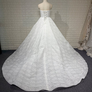 Elegant Strapless V-neck Lace Wedding Dress with Cathedral train - Rosymae