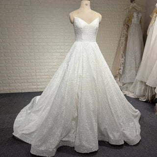 Elegant Strapless V-neck Lace Wedding Dress with Cathedral train - Rosymae