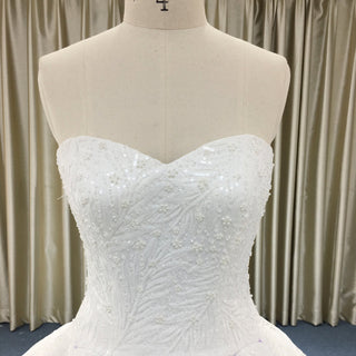 Elegant Sweetheart Neck Ball Gown Lace Wedding Dress Cathedral Train - Rosymae