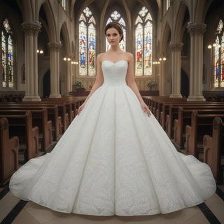 Elegant Sweetheart Neck Ball Gown Lace Wedding Dress Cathedral Train - Rosymae