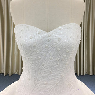 Elegant Sweetheart Neck Ball Gown Lace Wedding Dress Cathedral Train - Rosymae