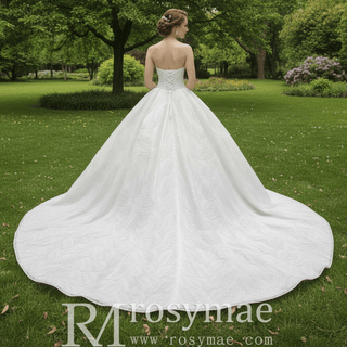 Elegant Sweetheart Neck Ball Gown Lace Wedding Dress Cathedral Train - Rosymae