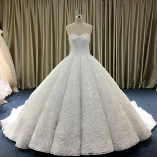 Elegant Sweetheart Neck Ball Gown Lace Wedding Dress Cathedral Train - Rosymae
