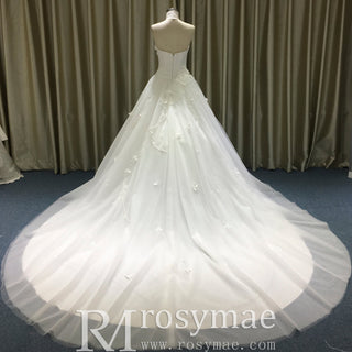 Elegant Sweetheart Strapless Ball Gown Wedding Dress 3D Flowers - Rosymae