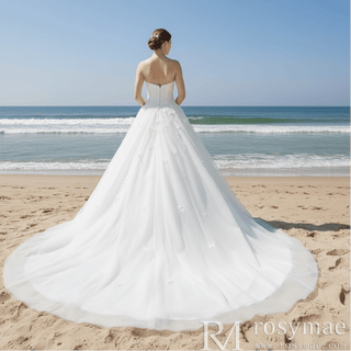 Elegant Sweetheart Strapless Ball Gown Wedding Dress 3D Flowers - Rosymae