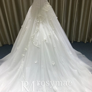 Elegant Sweetheart Strapless Ball Gown Wedding Dress 3D Flowers - Rosymae