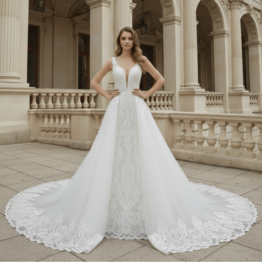 Elegant Tank Sleeve Ballgown Mermaid Convertible Wedding Dress - Rosymae