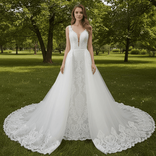 Elegant Tank Sleeve Ballgown Mermaid Convertible Wedding Dress - Rosymae