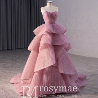 Elegant Tiered Ruffle Ruched Wedding Dress Formal Prom Gown - Rosymae