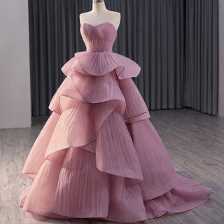 Elegant Tiered Ruffle Ruched Wedding Dress Formal Prom Gown - Rosymae