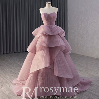 Elegant Tiered Ruffle Ruched Wedding Dress Formal Prom Gown - Rosymae