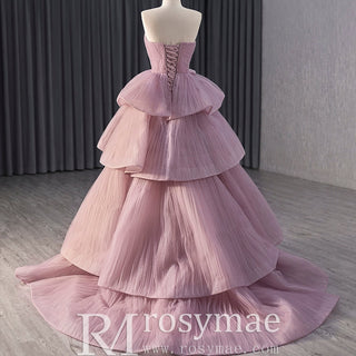 Elegant Tiered Ruffle Ruched Wedding Dress Formal Prom Gown - Rosymae