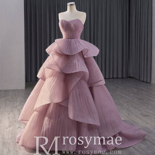 Elegant Tiered Ruffle Ruched Wedding Dress Formal Prom Gown - Rosymae