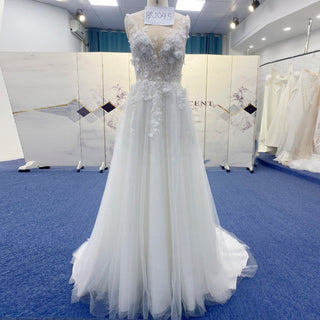 Elegant Tulle and Lace A-line Wedding Dress with Sheer Bodice - Rosymae