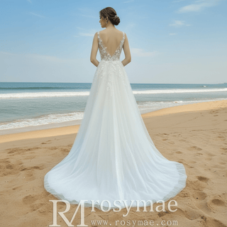 Elegant Tulle and Lace A-line Wedding Dress with Sheer Bodice - Rosymae