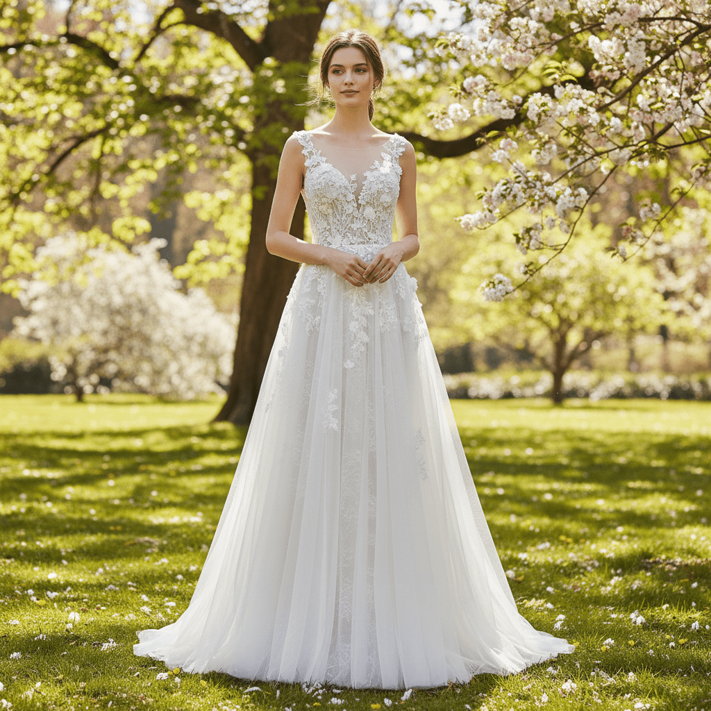 Elegant Tulle and Lace A-line Wedding Dress with Sheer Bodice - Rosymae