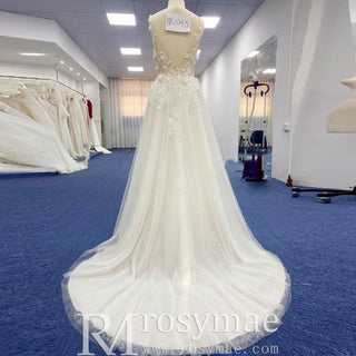 Elegant Tulle and Lace A-line Wedding Dress with Sheer Bodice - Rosymae