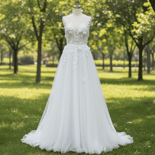 Elegant Tulle and Lace A-line Wedding Dress with Sheer Bodice - Rosymae
